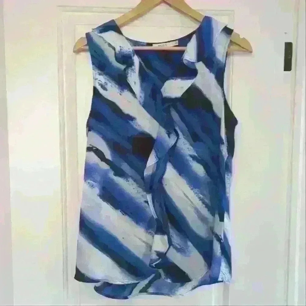 RICKI'S | Women's Black/White/Blue Sleeveless Ruffled Semi  Sheer Blouse